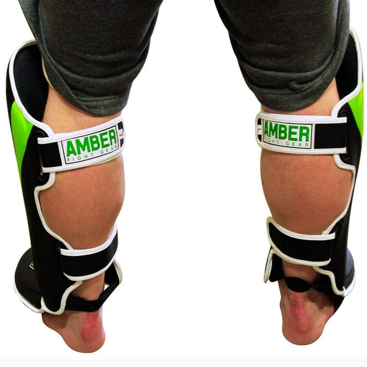 Pro Style Competition Muay Thai Shin Guards with Instep Protection for Kickboxing, MMA, and Combat Sports, Lightweight, Durable, and Adjustable