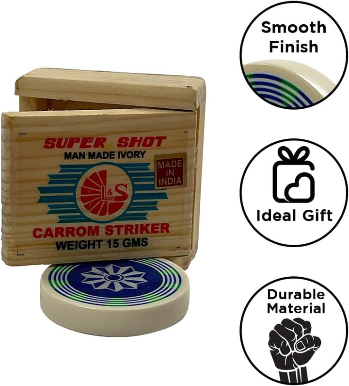 Premium Carrom Striker for Ultimate Precision and Style, Crafted from Man-Made Ivory, 15gms, Professional Packaging, Diverse Aesthetic Selection, Ergonomic Design, 1.6" Diameter (Set of 2)