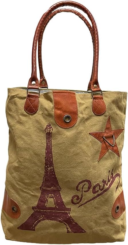 Amber Fight Gear Recycled Canvas Vintage Paris Streeter Bag Market Beach Travel Reusable Grocery Shopping Tote Bag Portable Storage Hand Bags 14?x16?