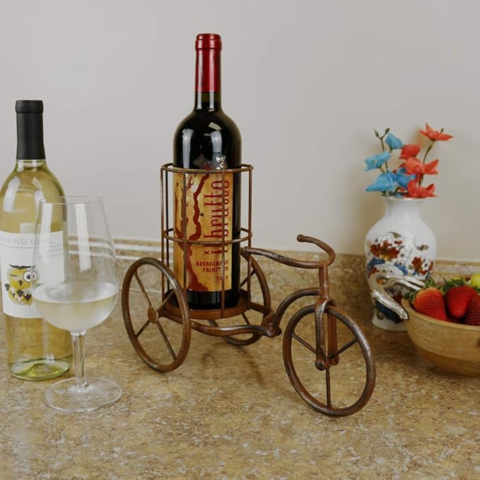 LIVEVIE Classic Vintage Bike Delivery Style Wine Rack Freestanding Single Bottle Holder Bike Shaped Wine Organizer Stand Elegant D?cor for Countertop, Tabletop, Home, Office