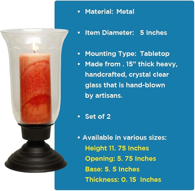 Accent Traditions Hurricane Chimney Candle Holder: Table Centerpieces, Dining/Living Room Decor - Wedding Gift, Candlestick Accent D?cor (Set of 2)