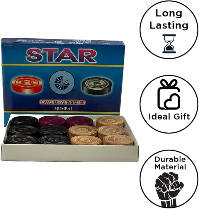 Star Carrom Board Coins Set ? Smooth, Durable &amp; Long-Lasting, Less Abrasive, Wide Color Variety, Ideal for All Players &amp; Carrom Enthusiasts