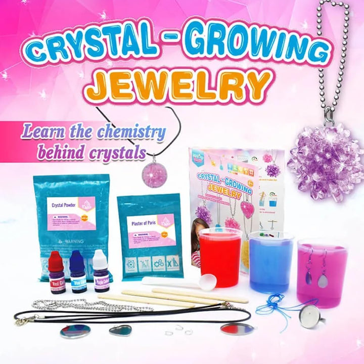 LIVEVIE Crystal Growing Jewelry Kit, Create 6 Jewelry Pieces for Kids - DIY Sparkling Pendants, Necklaces &amp; Earrings Educational Science Kit for Hands-On Learning &amp; Creativity