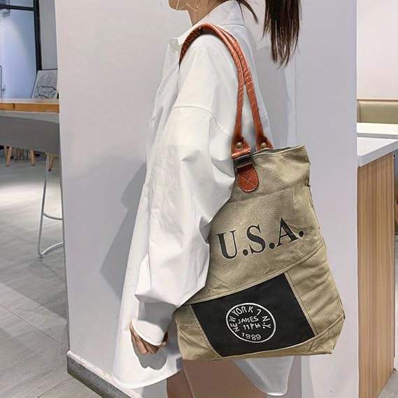 Amber Fight Gear Recycled Canvas New York Streeter Bag Market Beach Travel Reusable Grocery Shopping Tote Bag Portable Storage Hand Bags 14?x16?