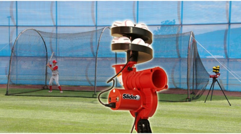 Heater Sports Slider Pitching Machine &amp; Xtender Batting Cage Combo