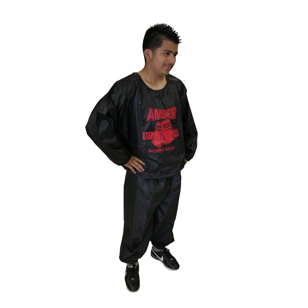 Amber Fight Gear Extreme Sauna Suit for Weight Loss, Heavy-Duty Nylon Sweat Suit for Men &amp; Women ? Increases Perspiration, Elastic Neck, Wrist, Waist &amp; Ankles, Black