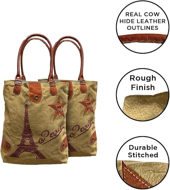 Amber Fight Gear Recycled Canvas Vintage Paris Streeter Bag Market Beach Travel Reusable Grocery Shopping Tote Bag Portable Storage Hand Bags 14?x16?