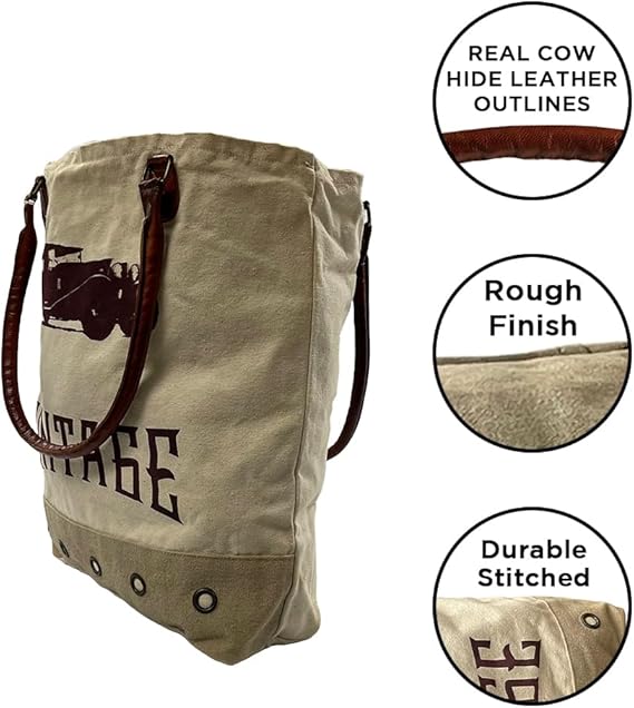 Amber Fight Gear Recycled Canvas Vintage Print Bag Market Beach Travel Reusable Grocery Shopping Tote Bag Portable Storage Hand Bags 14?x16?