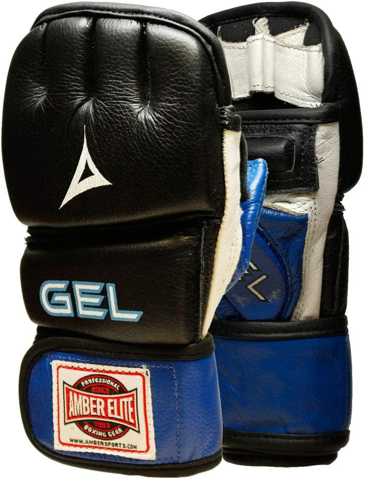 Gel Sparring MMA Glove, Real Leather Combat Mitts, Shock Absorbing Gel Padding for Grappling, Punching Bag, Cage Fighting, Muay Thai, UFC Training, Open Palm, Wrist Support, Half Thumb