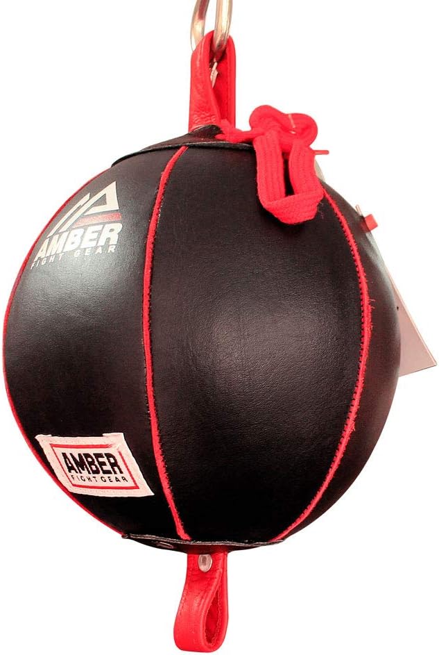 Amber Fight Gear Boxing MMA Muay Thai Fitness Workout Training Leather Punching Floor to Ceiling Speed Dodge Ball Double End Bag Professional with Bungee Cords Large Size