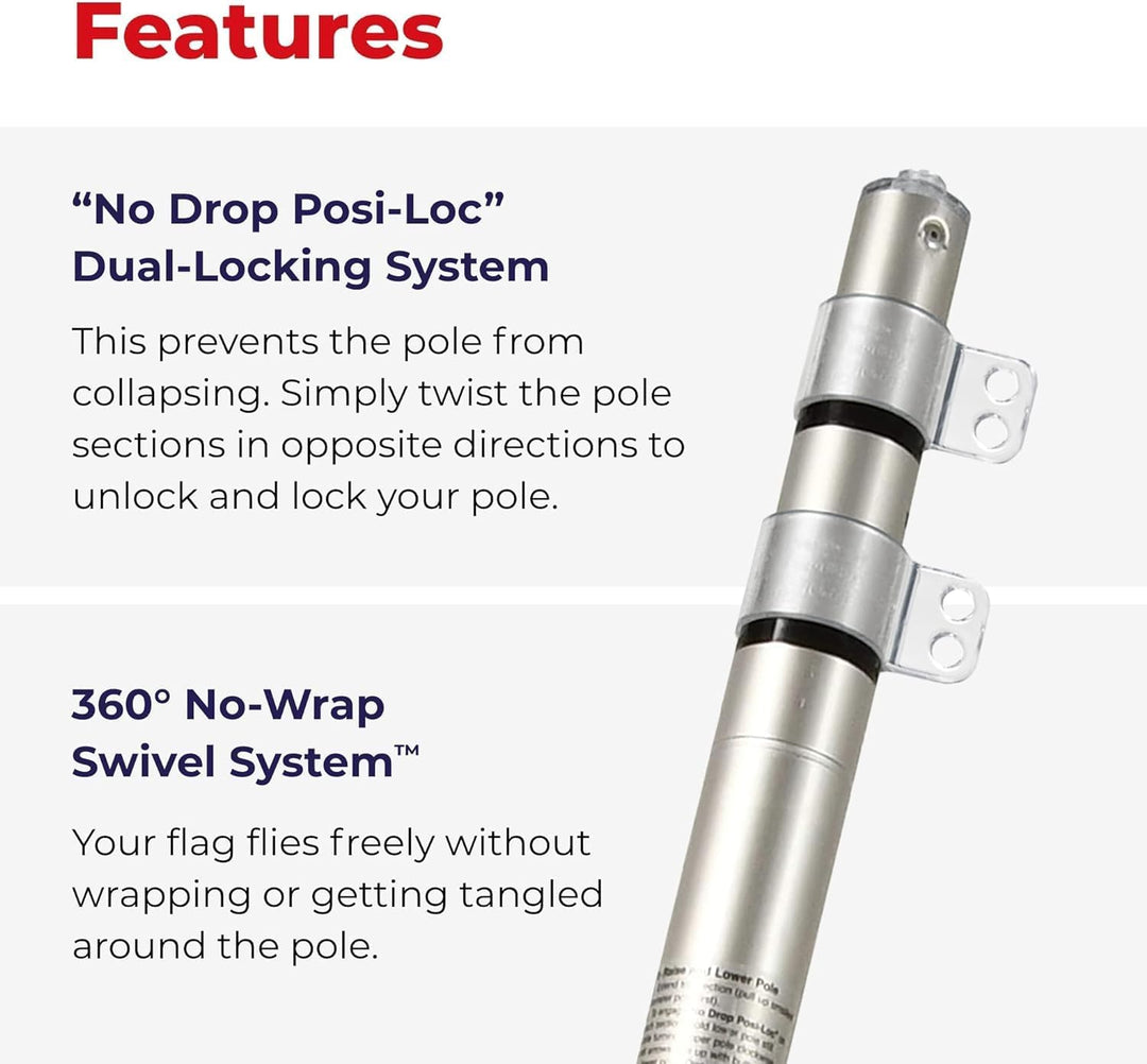 LIVEVIE Freedom Telescopic Flagpole - Elegant American Craftsmanship, Patented Security, Twist-and-Button Lock, 360? &