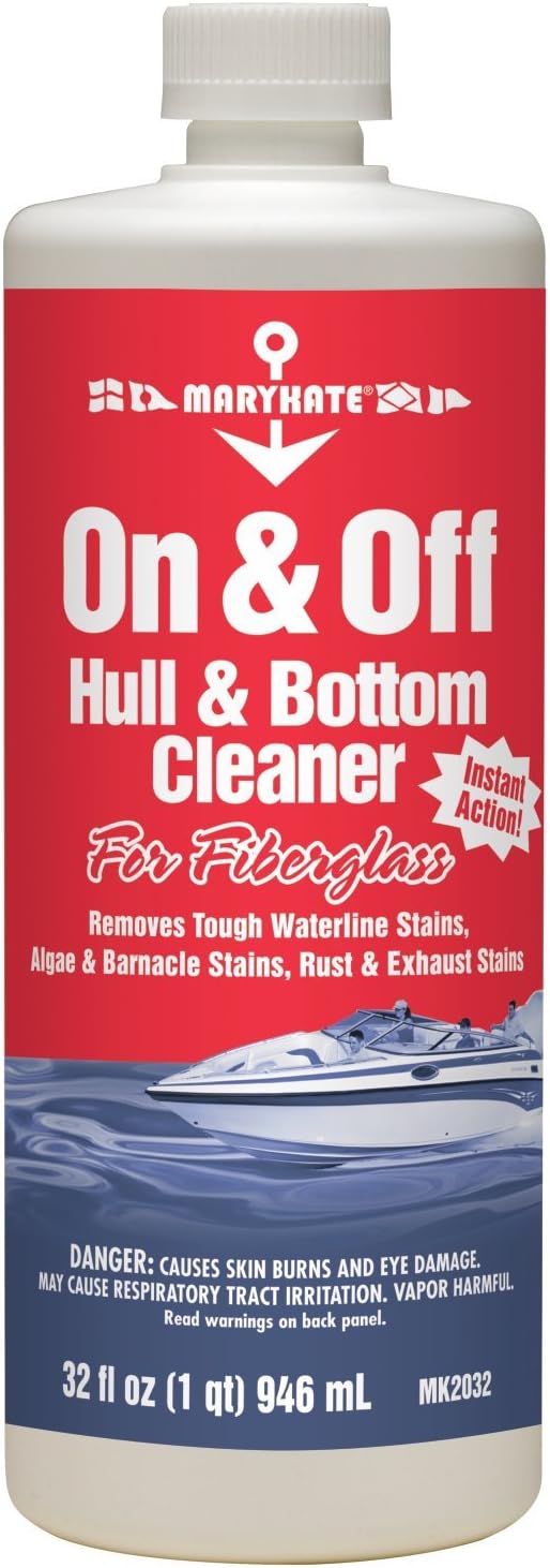 MaryKate On &amp; Off Hull &amp; Bottom Cleaner, 32 Fl Oz, for Use On Fiberglass, Removes Tough Waterline, Algae, and Barnacle Stains