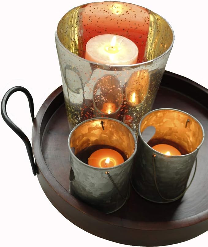 Champagne Collection Vase Style Handmade Glass Votive Candle Holders for Weddings and Home Decor (Set of 2), Large