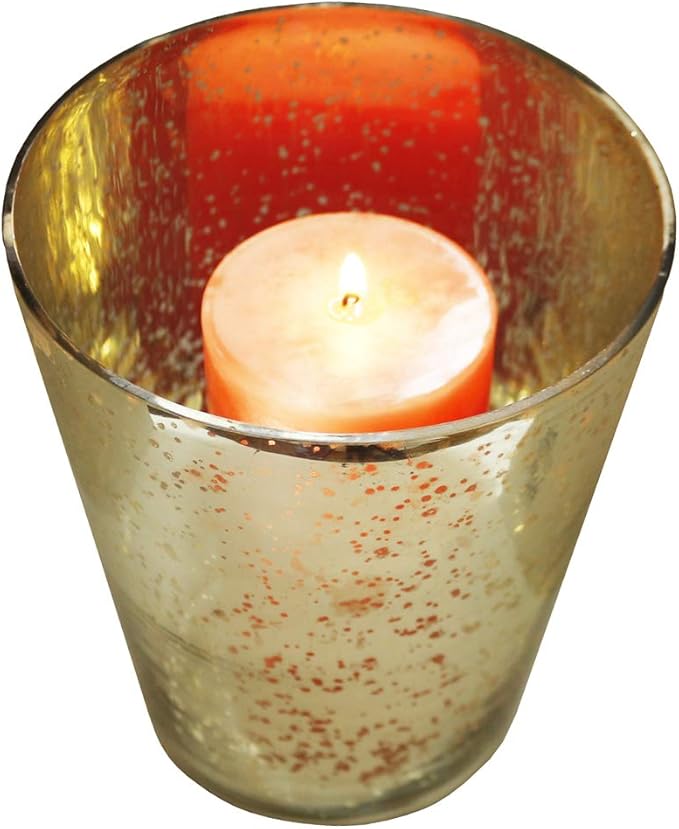 Champagne Collection Vase Style Handmade Glass Votive Candle Holders for Weddings and Home Decor (Set of 2), Large