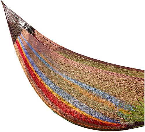 Mayan Double Hammock, 118 inchx86 inch, South American Style Cotton Bed with Nylon Harness, Includes Carrying Pouch, Perfect for Indoor/Outdoor Relaxation