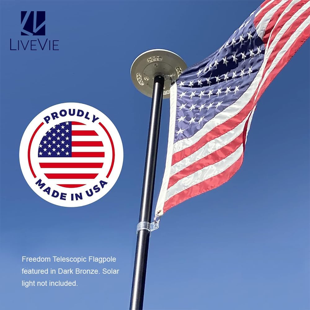 LIVEVIE Freedom Telescopic Flagpole - Elegant American Craftsmanship, Patented Security, Twist-and-Button Lock, 360? &