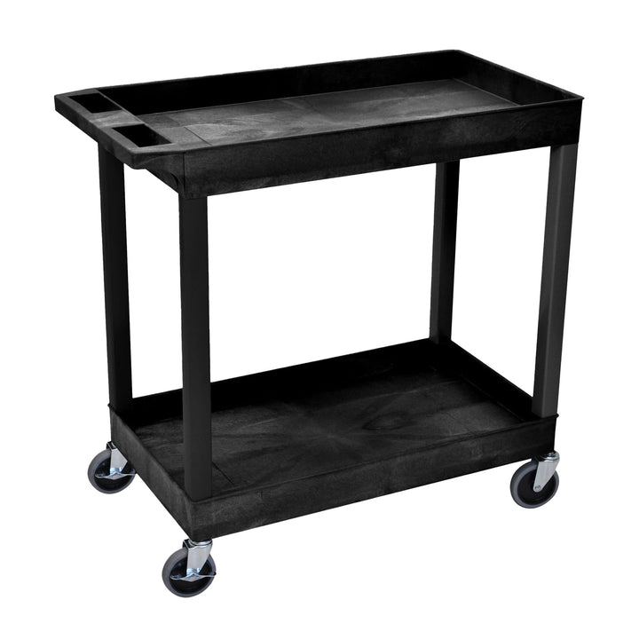 Offex 32 x 18 inches Mobile Multipurpose Utility Tub Cart with 2 Shelves and Push Handle - Black, Great for Warehouse, Garage and More