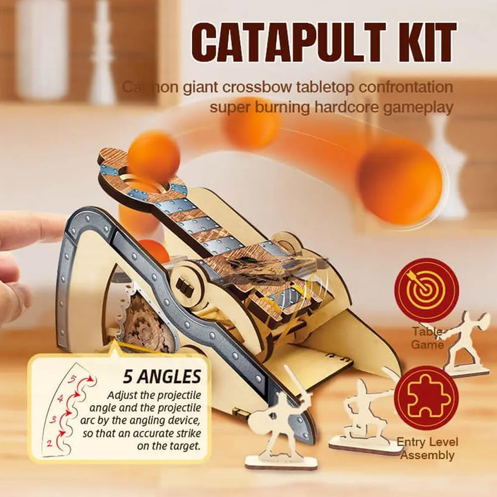 LIVEVIE 3D Wooden Catapult Kit STEM Toy for Kids, Includes Panels, Elastic Bands, and EVA Balls, Explore Physics Principles of Force, Trajectory, and Levers, Educational Craft Kit