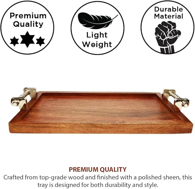 Dreamer Luxury Wooden Serving Tray - Elegant 15" x 10" Platter for Breakfast, Appetizers, Coffee, Bar, and Entertaining