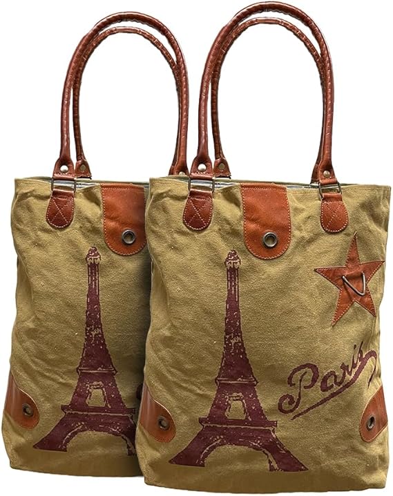 Amber Fight Gear Recycled Canvas Vintage Paris Streeter Bag Market Beach Travel Reusable Grocery Shopping Tote Bag Portable Storage Hand Bags 14?x16?