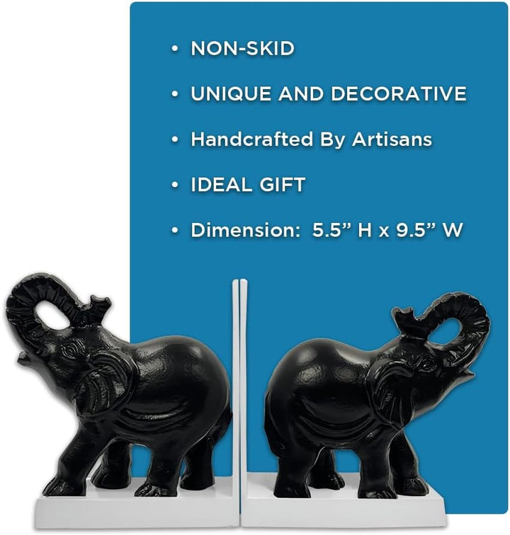 Elephant Figure Decorative Bookend Non Skid Bookend Heavy Duty Black Finish Antique Rough Finish Perfect for Office Library Living RoomKeep Books, Movies, Magazines, Video Games