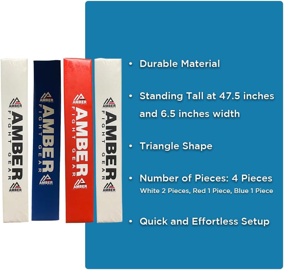 Amber Fight Gear Boxing Corner Cushion: Redefining Your Training with Enhanced Safety, Durability, and Style - Set of 4-2 White, 1 Red, 1 Blue - 47.5 x 6.5 Inches