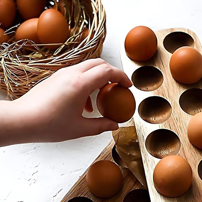 Scottish Farms Wooden 12 Eggs Egg Tray Refrigerator Storage Container Egg Holder Storage Rack, Wooden Egg Crate Deviled Egg Tray, Egg Platter, Deviled Egg Holder, Wooden Egg Rack, Deviled Egg Serving