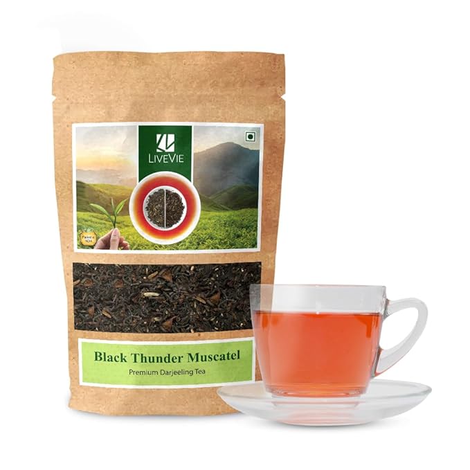 LIVEVIE Premium Darjeeling Black Thunder Muscatel Tea, Handpicked Second Flush, Rich Muscatel Flavor, 3.5oz