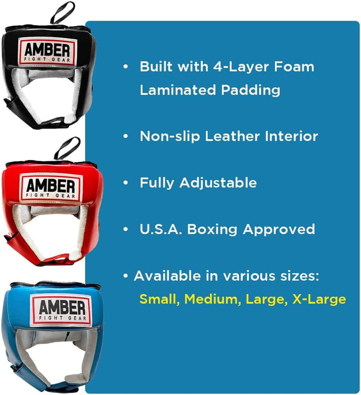 USA Boxing Approved Amateur Classic Headgear - All Leather, No Cheek Protectors for Boxing, Muay Thai, MMA, Adjustable for Sparring, Training &amp; Competition for Adults &amp; Kids