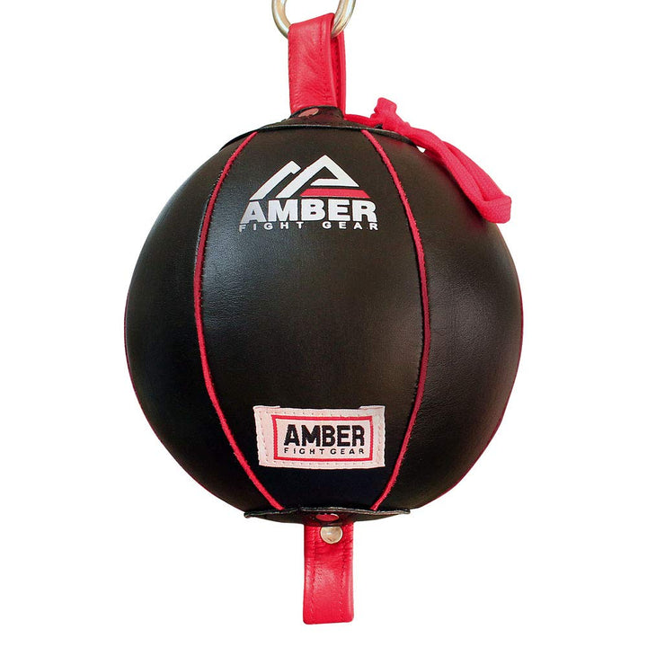 Amber Fight Gear Boxing MMA Muay Thai Fitness Workout Training Leather Punching Floor to Ceiling Speed Dodge Ball Double End Bag Professional with Bungee Cords Large Size