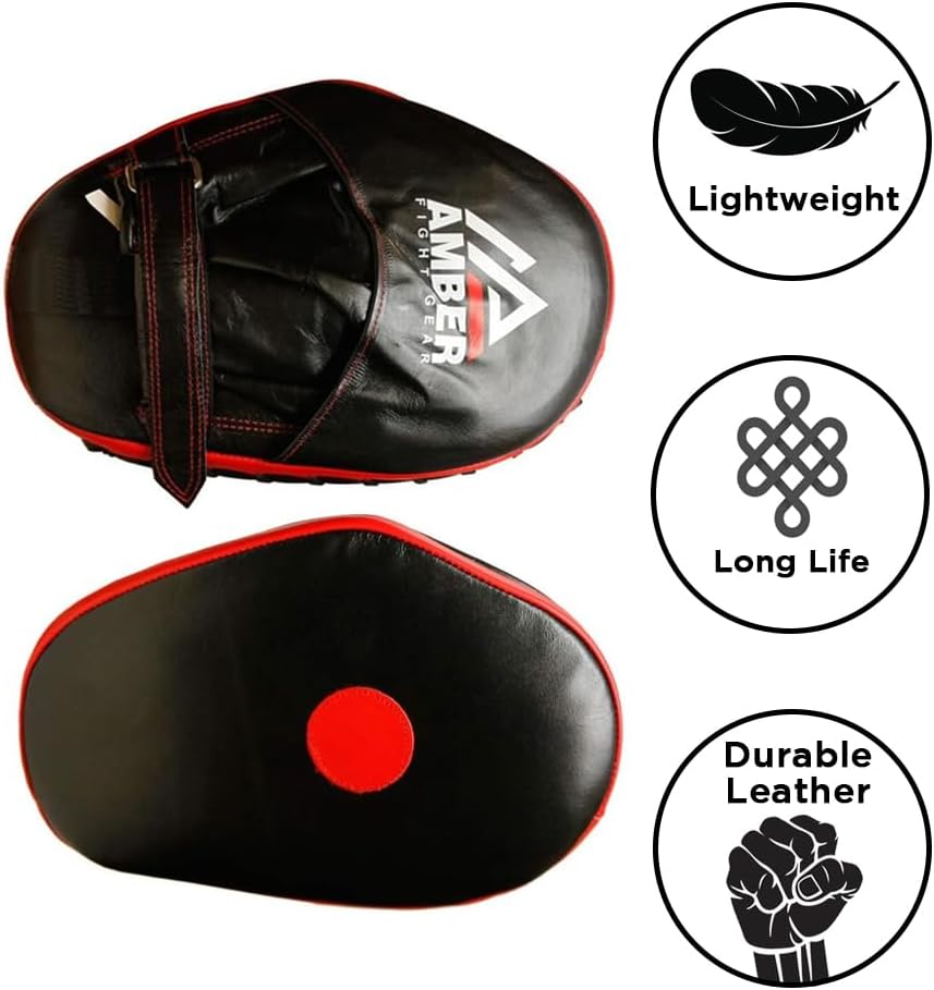 Genuine Leather Target Focus Punching Mitts for MMA, Kickboxing, Muay Thai &amp; Martial Arts Training | Shock-Absorbing, Lightweight, Durable with Adjustable Wrist Support &amp; Finger Cover