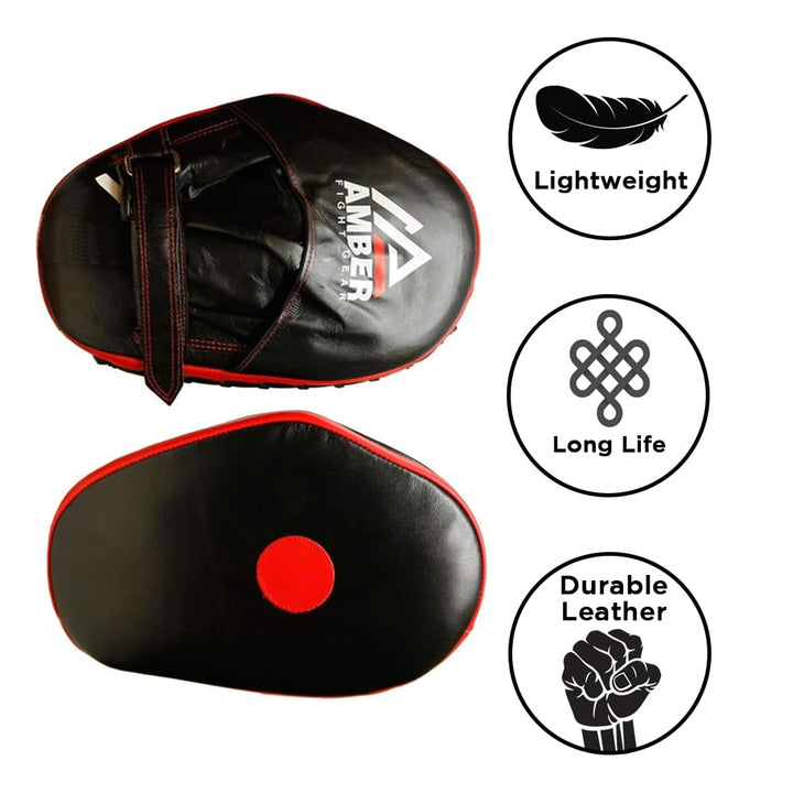 Genuine Leather Target Focus Punching Mitts for MMA, Kickboxing, Muay Thai &amp; Martial Arts Training | Shock-Absorbing, Lightweight, Durable with Adjustable Wrist Support &amp; Finger Cover