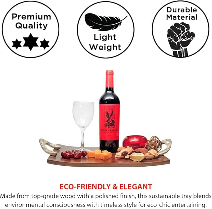 Wooden Party Platter Tray Perfect for Breakfast, Appetizers, Coffee, Bar, and Food Display - 18x10x1 Inches