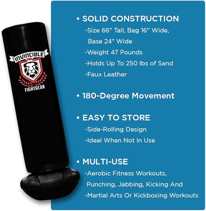 Invincible Fight Gear Bounce Back Freestanding Heavy Duty Boxing Punching Heavy Bag - Durable, Convenient, Multi-Use - Great for Aerobic Fitness and Martial Arts Workouts