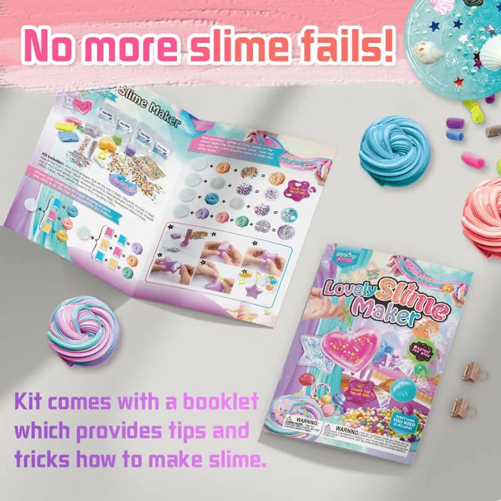 Lovely Slime Maker Kit for Kids - Includes 10 Pre-Made Rainbow Slimes, Candy Pellets, Heart &amp; Star Molds - DIY Glitter, Fluffy, Clear, and Glow-in-The-Dark Slime - Safe, Non-Toxic, Creative Fun