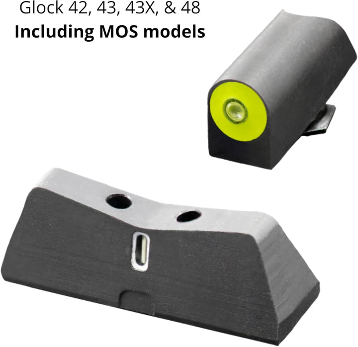 XS Sights DXT2 Big Dot Tritium Night Sights. Tritium Front and Rear Set. Fits Glock 42,43,43X,48 Models Including MOS Versions. Yellow Front Sight