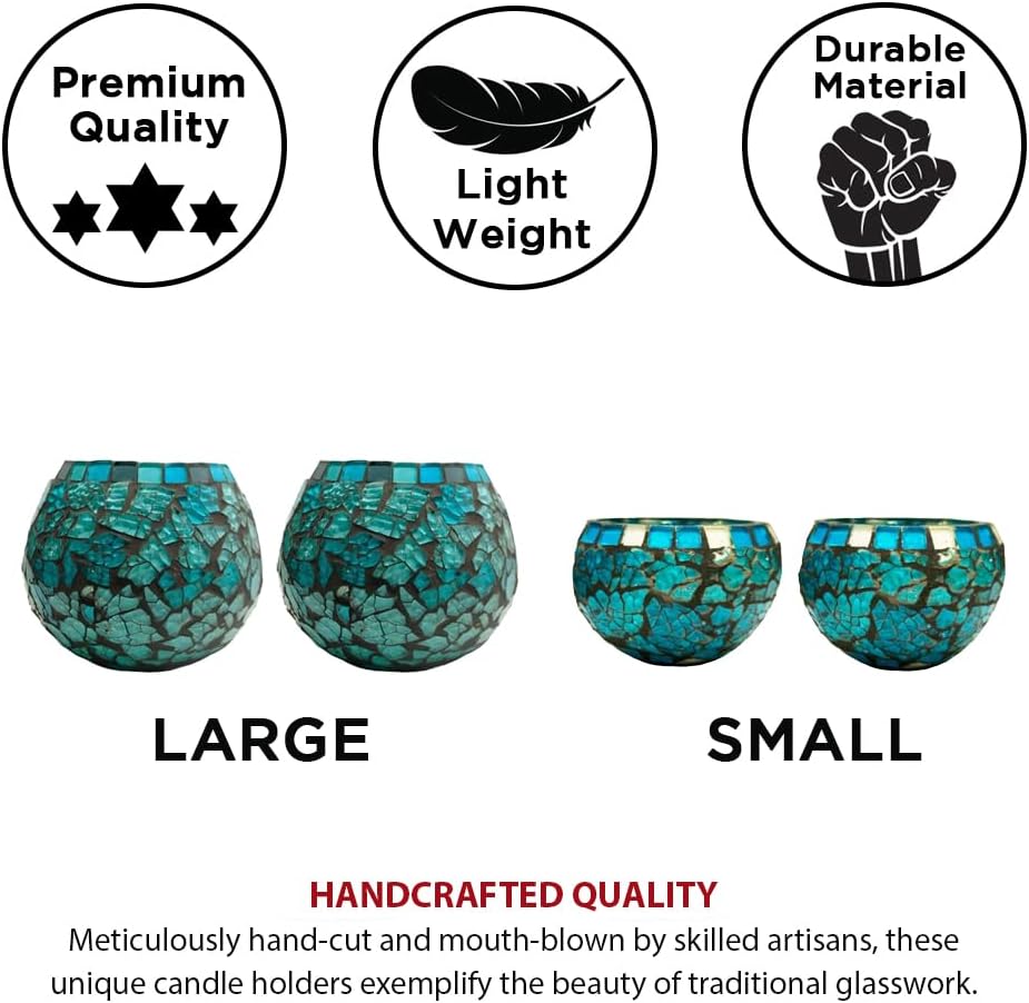 Blue Moon Glass Ball Votive Candle Holders for Indoor/Outdoor Events, Parties, and Weddings - Set of 2, 4-inch Each (Large)