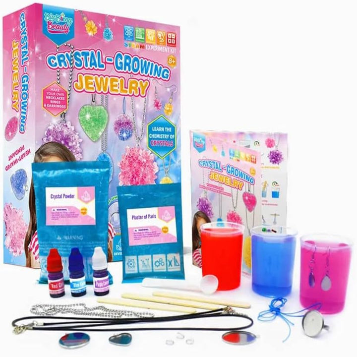 LIVEVIE Crystal Growing Jewelry Kit, Create 6 Jewelry Pieces for Kids - DIY Sparkling Pendants, Necklaces &amp; Earrings Educational Science Kit for Hands-On Learning &amp; Creativity