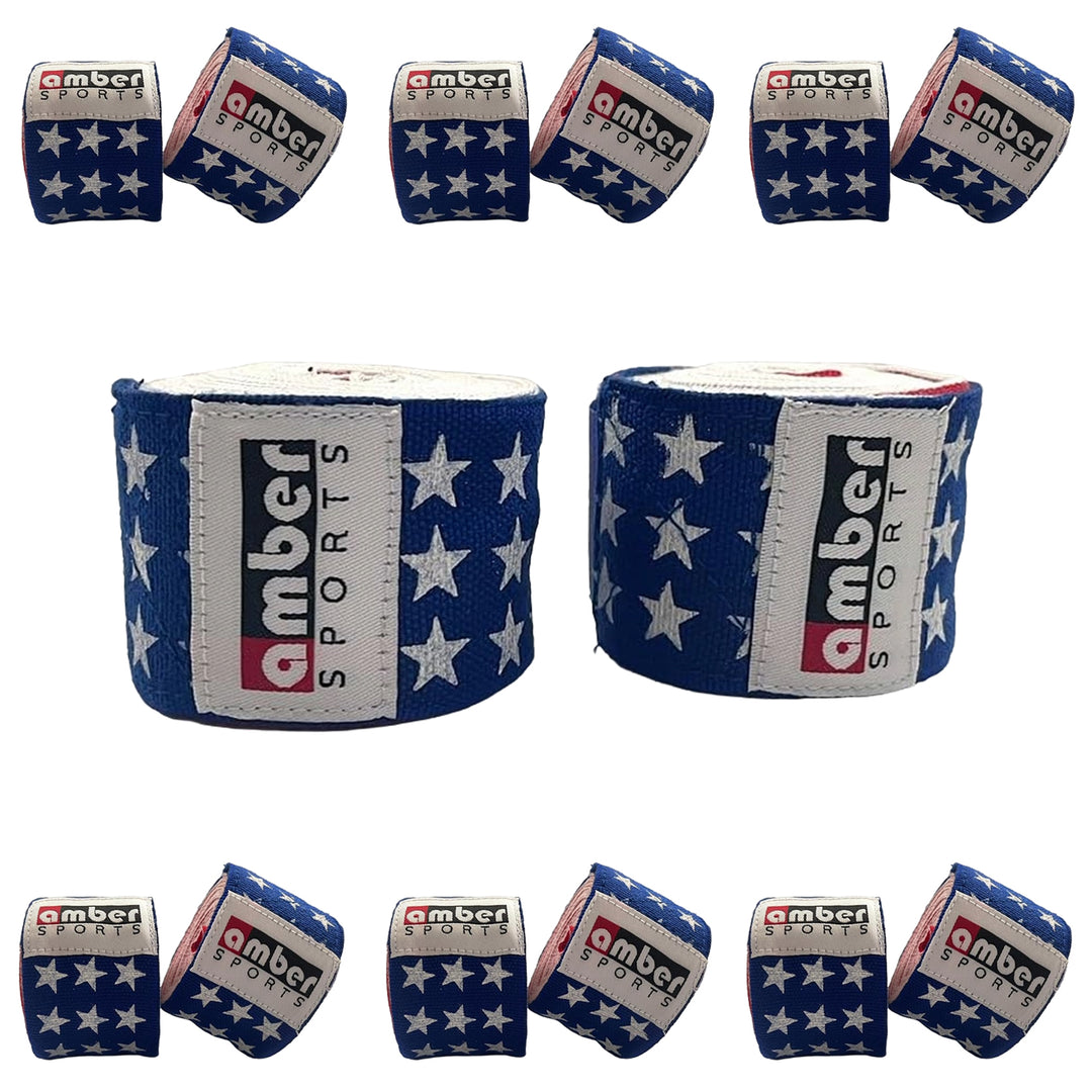 Amber Fight Gear USA Flag Handwraps, 180 inch Breathable Polyester Boxing Wraps for MMA, Kickboxing, Muay Thai, Training, Wrist &amp; Knuckle Support, Machine Washable, Sold as a Pair (10)