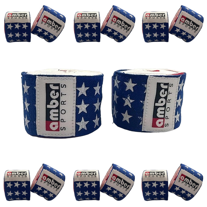 Amber Fight Gear USA Flag Handwraps, 180 inch Breathable Polyester Boxing Wraps for MMA, Kickboxing, Muay Thai, Training, Wrist &amp; Knuckle Support, Machine Washable, Sold as a Pair (10)