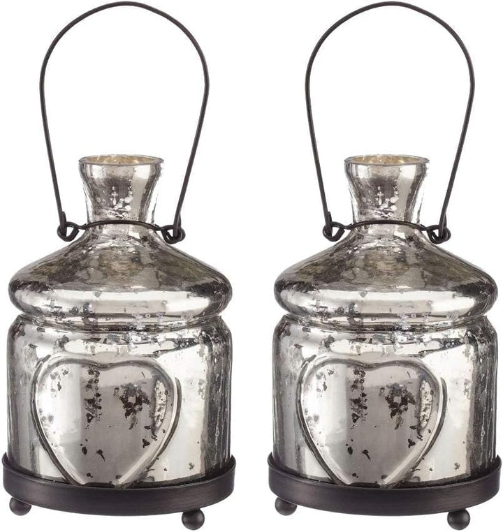 Antique Silver Bottle Votive Candle Holders - Handmade Glass for Weddings and Home D?cor (Set of 2)