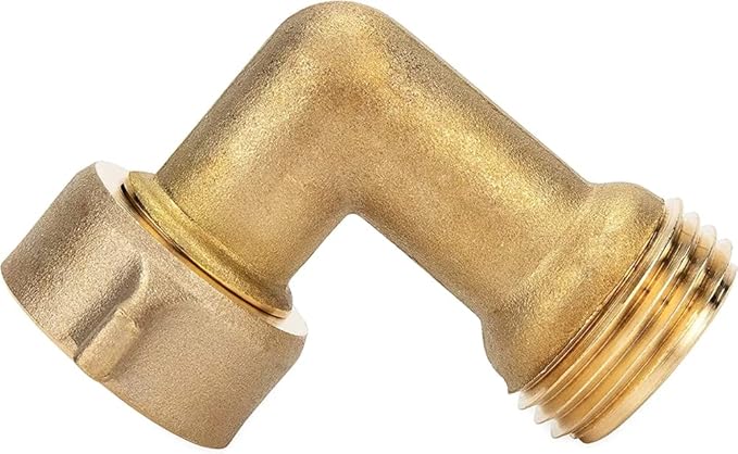 Camco 90-Degree Hose Elbow For RVs - Solid Brass Construction- Certified Lead-Free - Features Convenient Easy Grip Connector - For RV Water Hoses, Residential Outdoor Faucets, &amp; More - 1-Pack (22505)