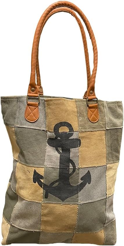 Amber Fight Gear Recycled Canvas Anchor Print Bag Market Beach Travel Reusable Grocery Shopping Tote Bag Portable Storage Hand Bags 14?x16?
