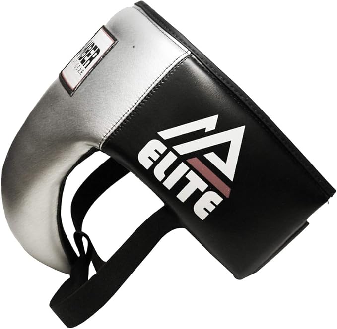 Elite Deluxe MMA Groin Abdominal Protector - Ultimate Protection for Contact Sports - Gym &amp; Workout Silver/Black Y-Large