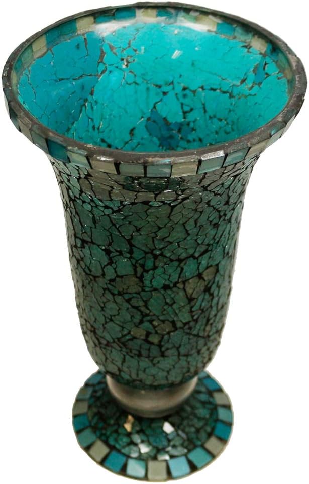 Blue Moon Glass Hurricane Candle Holder - Elegant Mosaic Table Decorations and Centerpieces for Dining/Living Room - Ideal Wedding Gift and Romantic Accent D?cor (Set of 2, Small)