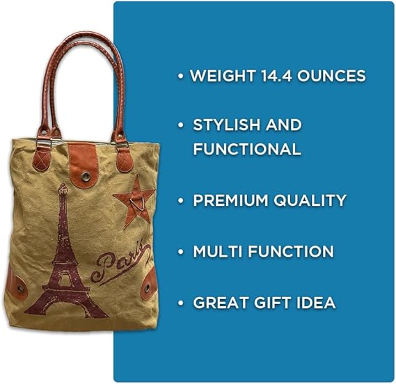 Amber Fight Gear Recycled Canvas Vintage Paris Streeter Bag Market Beach Travel Reusable Grocery Shopping Tote Bag Portable Storage Hand Bags 14?x16?