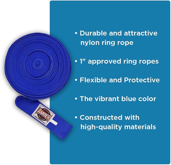 Amber Fight Gear Enhance Your Boxing Ring with a Durable 100% Knitted Polyester Rope Cover - Professional Look, for 1-inch Ropes, Easy Installation, 24 feet Blue
