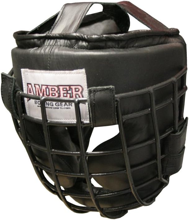 leather headgear with removable face mask for boxing and MMA