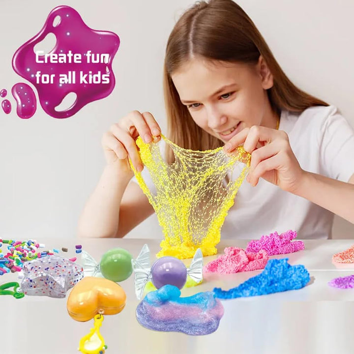 Lovely Slime Maker Kit for Kids - Includes 10 Pre-Made Rainbow Slimes, Candy Pellets, Heart &amp; Star Molds - DIY Glitter, Fluffy, Clear, and Glow-in-The-Dark Slime - Safe, Non-Toxic, Creative Fun