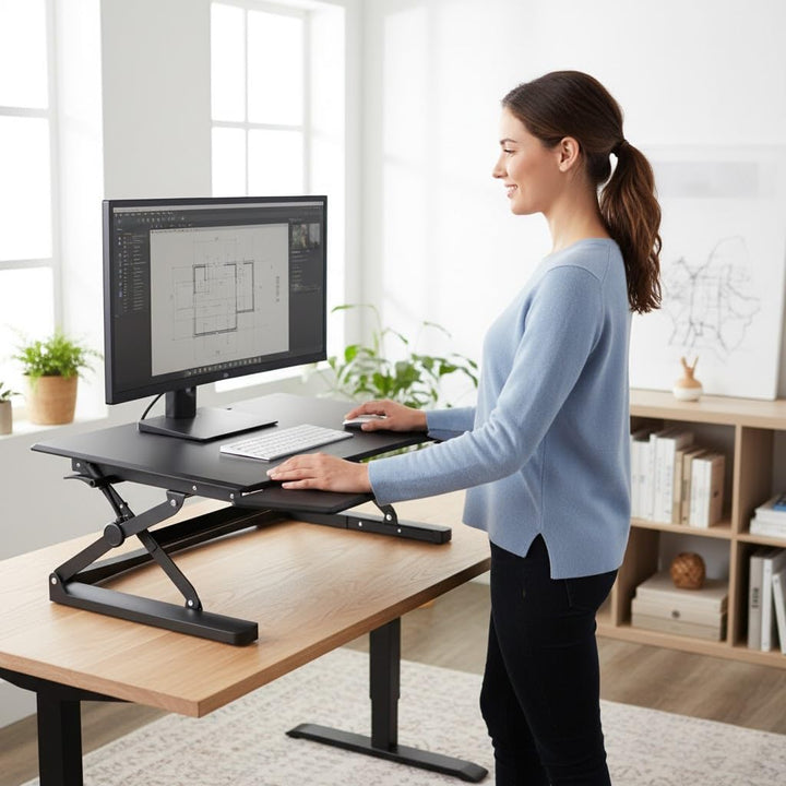 Adjustable Desk Stand, Sit to Stand Workstation, Ergonomic Height Adjustable Converter, Compact &amp; Sturdy for Home &amp; Office, 35x22 Inches, Black